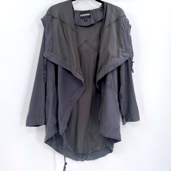 Express Gray Asymmetric Zip Lightweight Jacket size S oversized - Picture 3 of 7